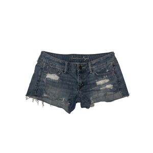 Vtg Y2K American Eagle Womens Sz 6 Distressed Denim Booty Shorts Raw Hem 2000s